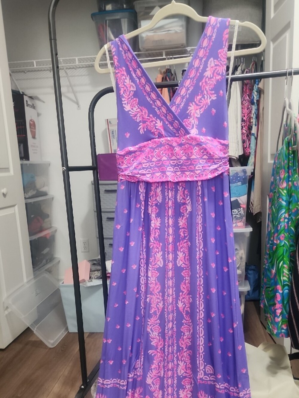 Lilly Pulitzer Sz M VEUC Purple Maxi Dress with Pink Print - Picture 4 of 4